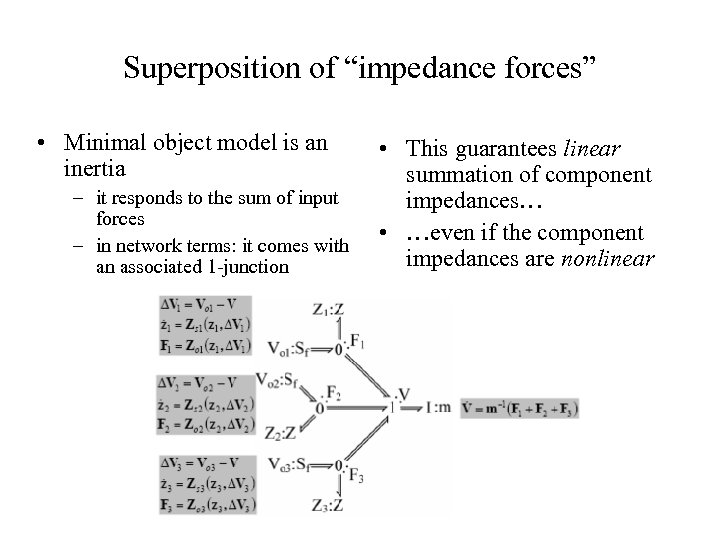 Superposition of “impedance forces” • Minimal object model is an inertia – it responds