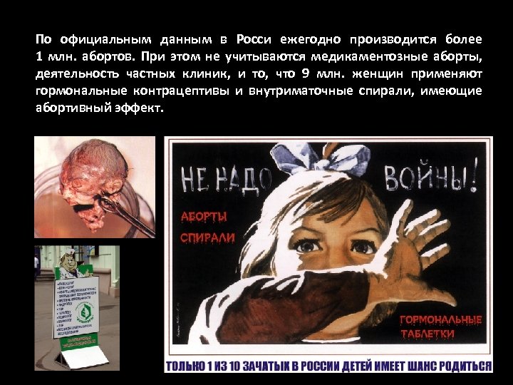 По официальным данным в Росси ежегодно производится более 1 млн. абортов. При этом не
