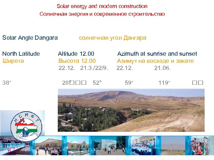 Solar energy and modern construction Солнечная энергия и современное строительство Solar Angle Dangara North