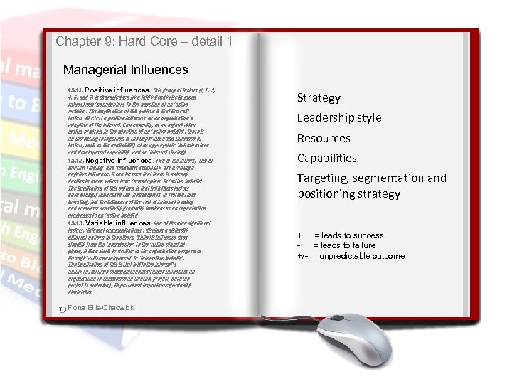 Chapter 9: Hard Core – detail 1 Managerial Influences 4. 3. 1. 1. Positive