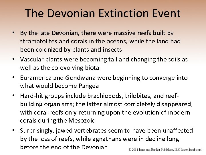 The Devonian Extinction Event • By the late Devonian, there were massive reefs built