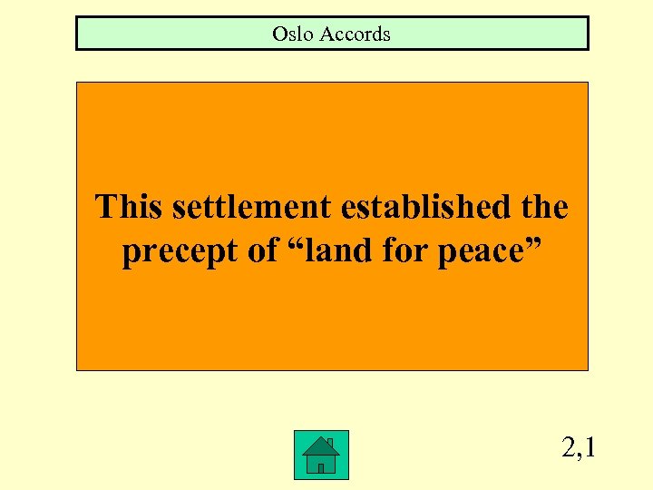 Oslo Accords This settlement established the precept of “land for peace” 2, 1 