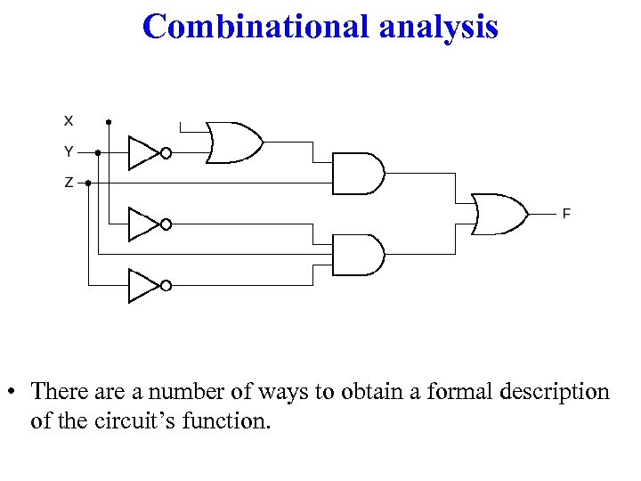 Combinational analysis • There a number of ways to obtain a formal description of