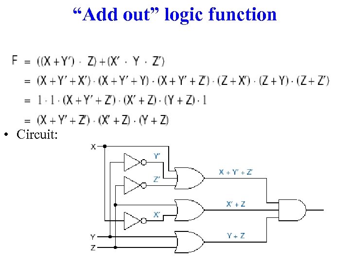 “Add out” logic function • Circuit: 