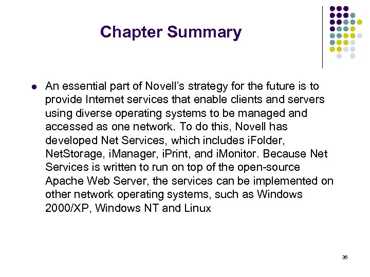 Chapter Summary l An essential part of Novell’s strategy for the future is to