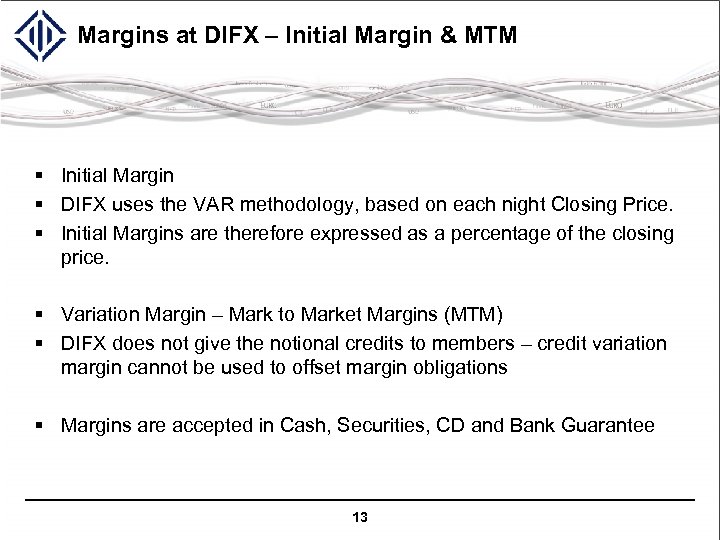 Margins at DIFX – Initial Margin & MTM § Initial Margin § DIFX uses