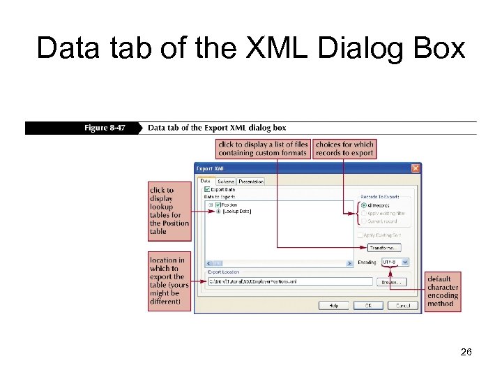 Data tab of the XML Dialog Box 26 