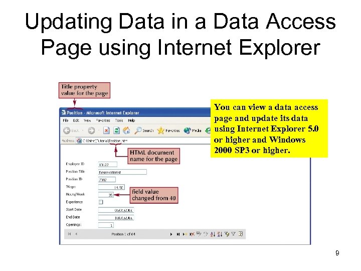 Updating Data in a Data Access Page using Internet Explorer You can view a