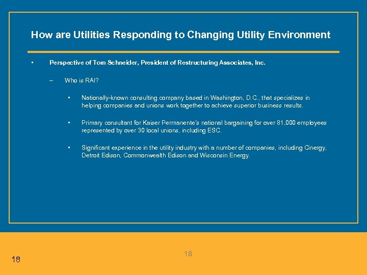 How are Utilities Responding to Changing Utility Environment • Perspective of Tom Schneider, President