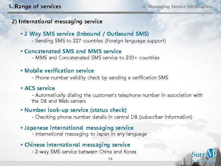 1. Range of services II. Messaging Service Introduction 2) International messaging service • 2