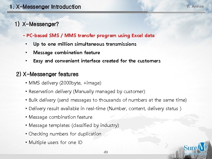 V. Annex 1. X-Messenger Introduction 1) X-Messenger? - PC-based SMS / MMS transfer program