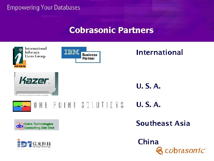 Cobrasonic Partners International U. S. A. Southeast Asia China 