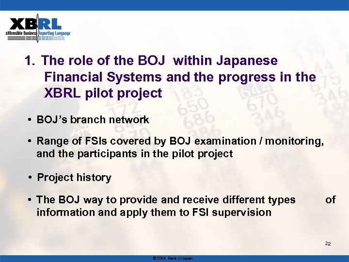 1．The role of the BOJ within Japanese Financial Systems and the progress in the