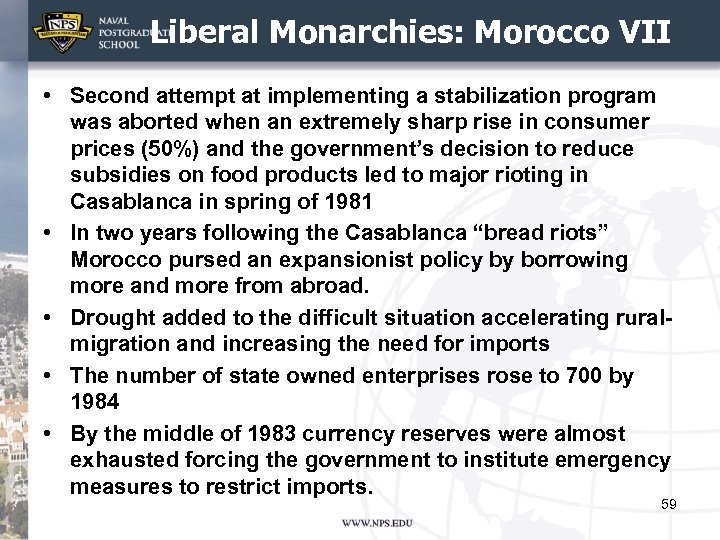 Liberal Monarchies: Morocco VII • Second attempt at implementing a stabilization program was aborted