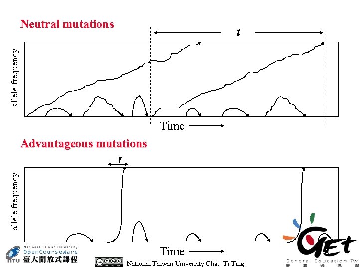 Neutral mutations allele frequency t Time allele frequency Advantageous mutations t Time National Taiwan