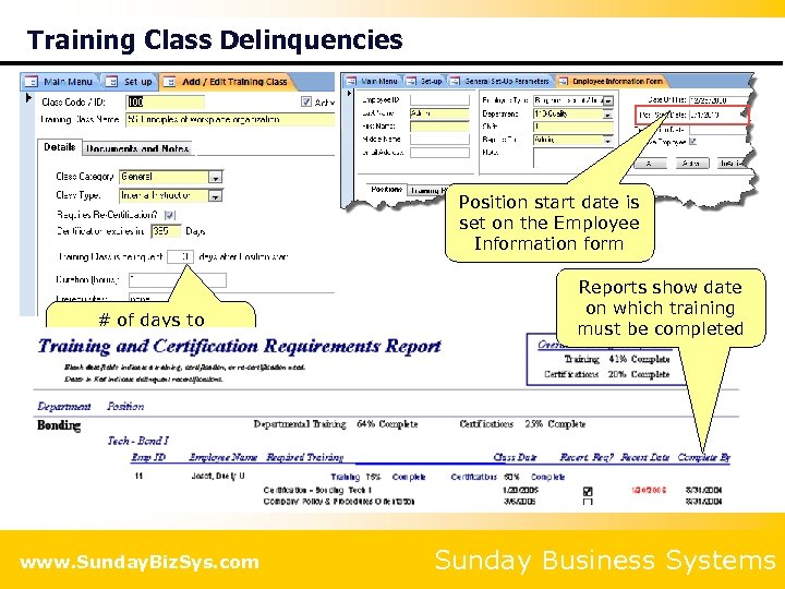 Training Class Delinquencies Position start date is set on the Employee Information form #