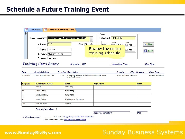 Schedule a Future Training Event Review the entire training schedule Click to print a
