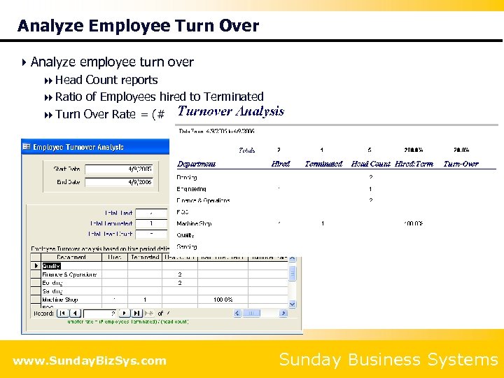 Analyze Employee Turn Over 4 Analyze employee turn over 8 Head Count reports 8