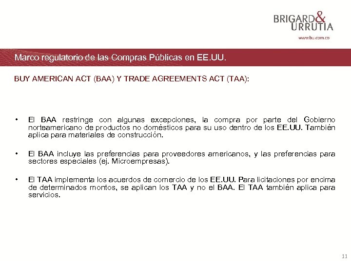 Marco regulatorio de las Compras Públicas en EE. UU. BUY AMERICAN ACT (BAA) Y