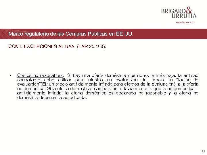 Marco regulatorio de las Compras Públicas en EE. UU. CONT. EXCEPCIONES AL BAA (FAR