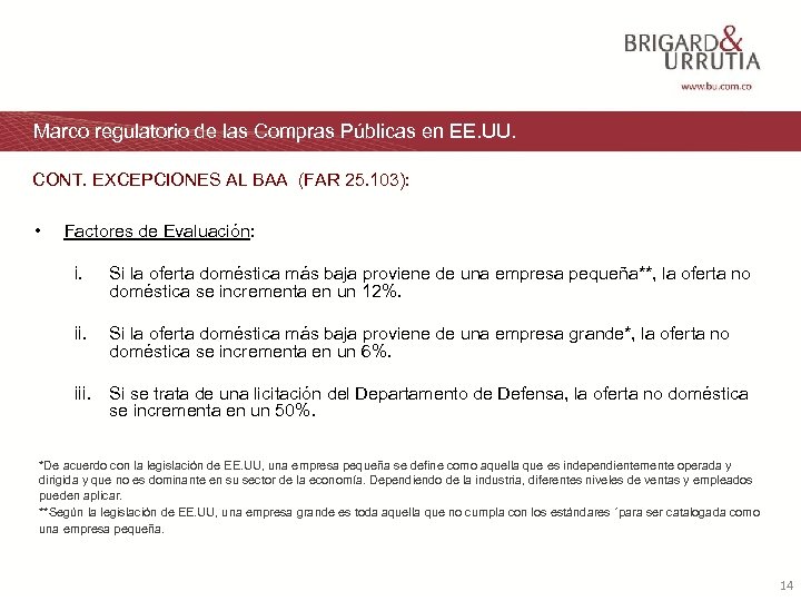 Marco regulatorio de las Compras Públicas en EE. UU. CONT. EXCEPCIONES AL BAA (FAR
