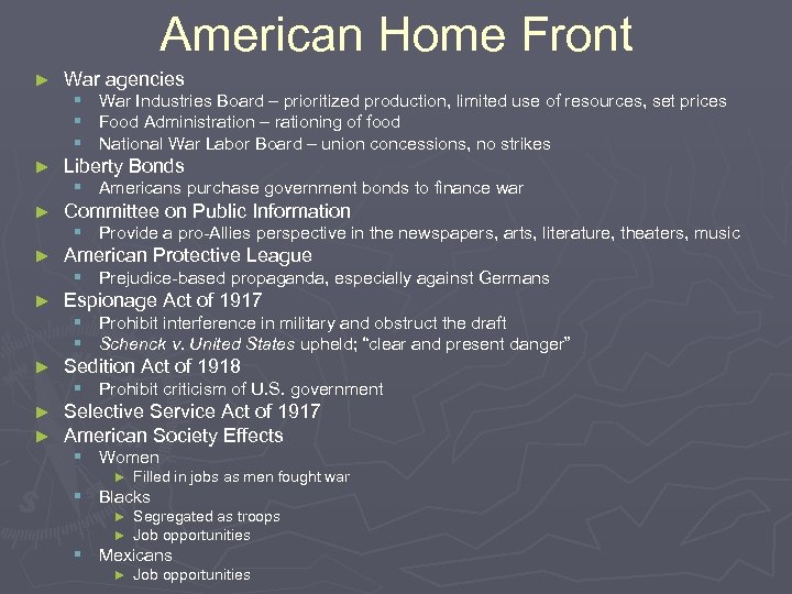 American Home Front ► War agencies § War Industries Board – prioritized production, limited