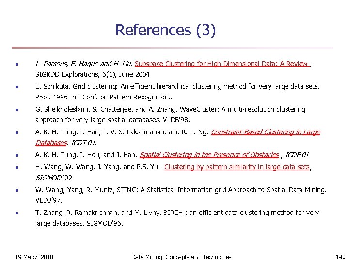 References (3) n L. Parsons, E. Haque and H. Liu, Subspace Clustering for High