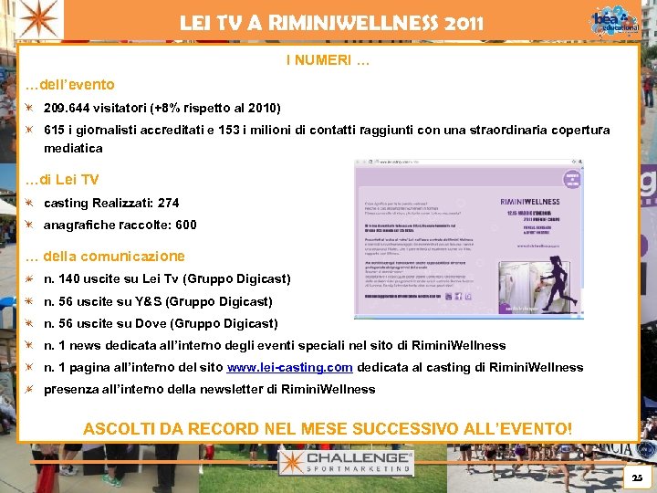 LEI TV A RIMINIWELLNESS 2011 I NUMERI … …dell’evento 209. 644 visitatori (+8% rispetto