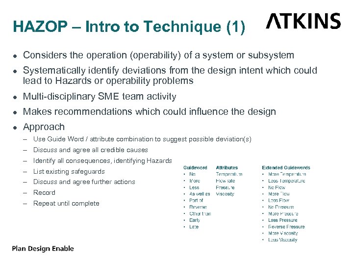 HAZOP – Intro to Technique (1) ● Considers the operation (operability) of a system
