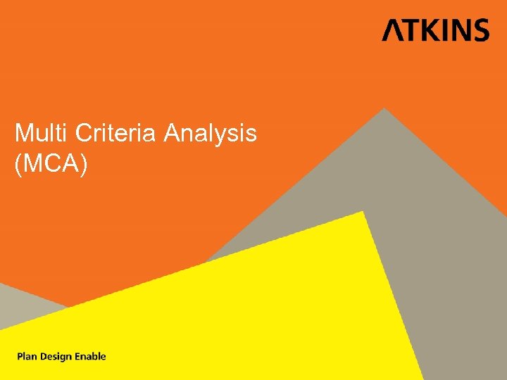Multi Criteria Analysis (MCA) 