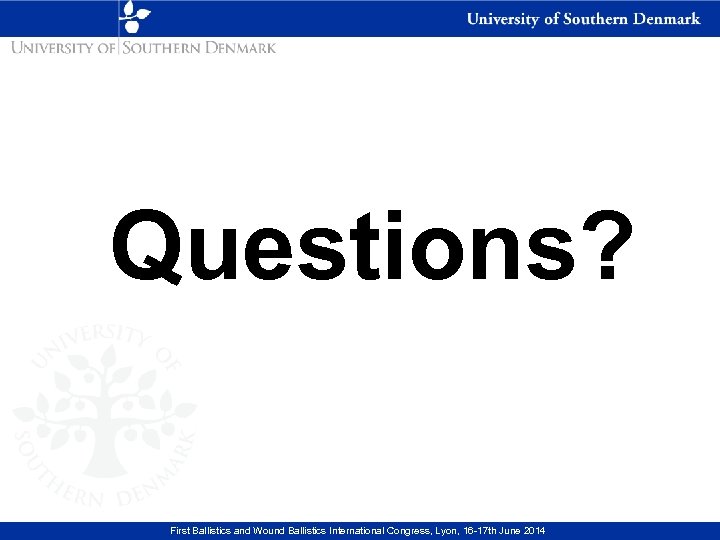 Questions? First Ballistics and Wound Ballistics International Congress, Lyon, 16 -17 th June 2014