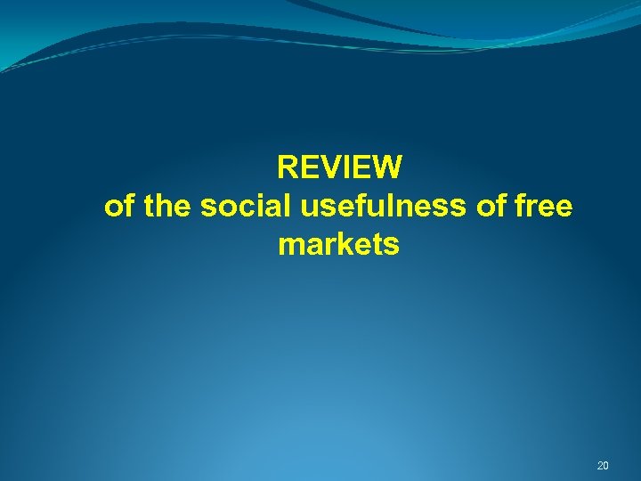  REVIEW of the social usefulness of free markets   20 