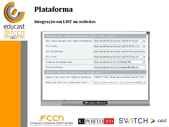 Plataforma Integração em LMS’ ou websites 