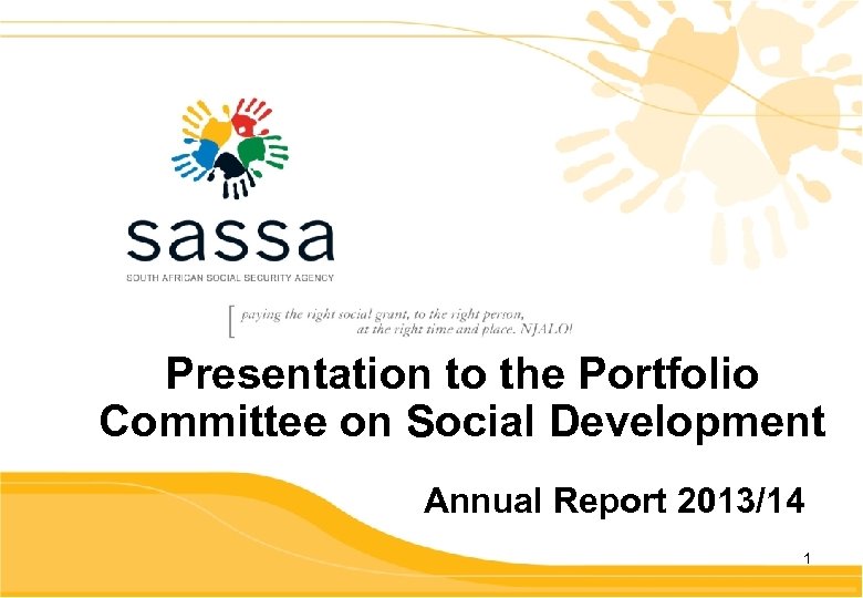 Presentation to the Portfolio Committee on Social Development Annual Report 2013/14 1 
