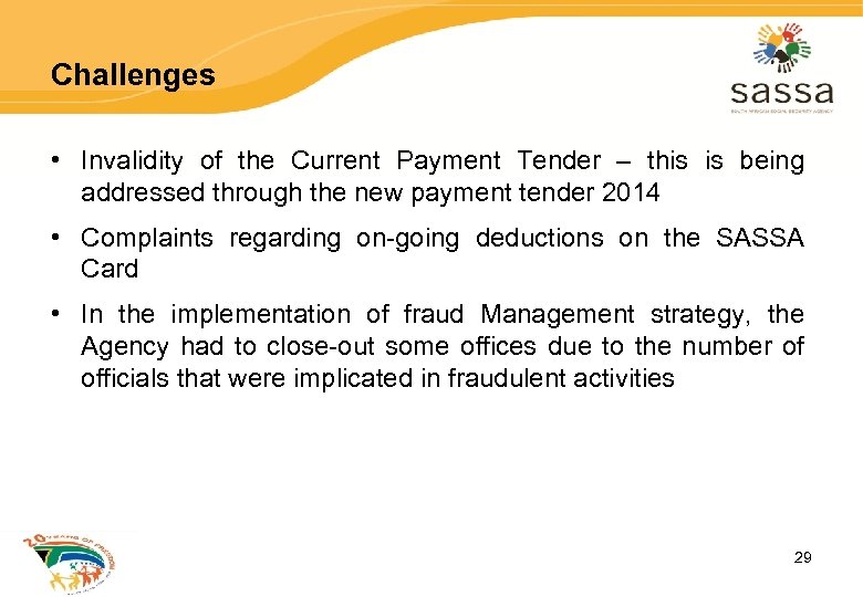 Challenges • Invalidity of the Current Payment Tender – this is being addressed through