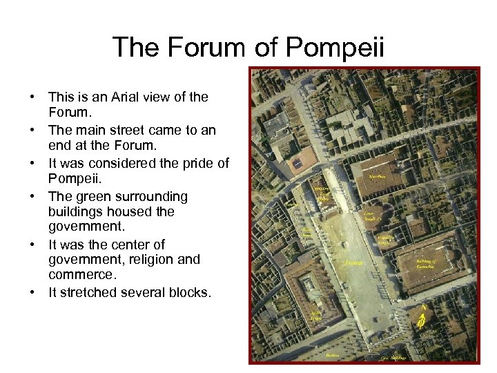 The Forum of Pompeii • This is an Arial view of the Forum. •