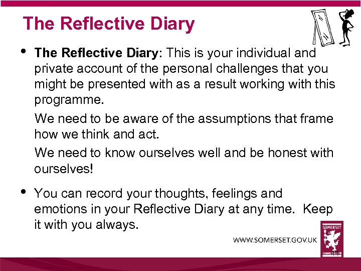 The Reflective Diary • The Reflective Diary: This is your individual and private account
