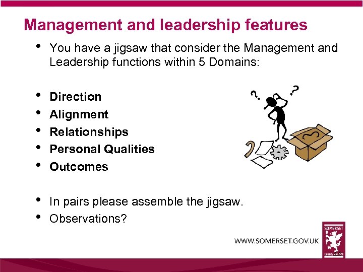 Management and leadership features • You have a jigsaw that consider the Management and