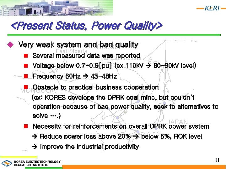 <Present Status, Power Quality> u Very weak system and bad quality n Several measured