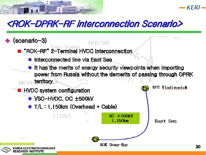 <ROK-DPRK-RF interconnection Scenario> u (scenario-3) n “ROK-RF” 2 -Terminal HVDC interconnection l Interconnected line