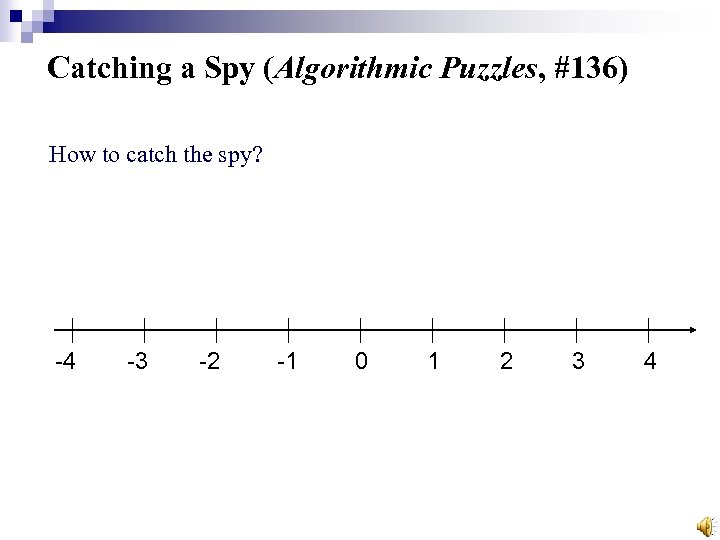 Catching a Spy (Algorithmic Puzzles, #136) How to catch the spy? -4 -3 -2