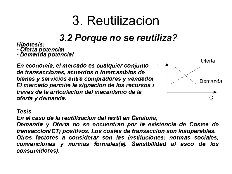 3. Reutilizacion 3. 2 Porque no se reutiliza? Hipótesis: - Oferta potencial - Demanda