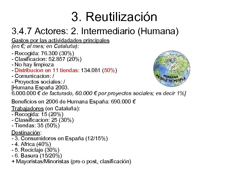 3. Reutilización 3. 4. 7 Actores: 2. Intermediario (Humana) Gastos por las actividadades principales