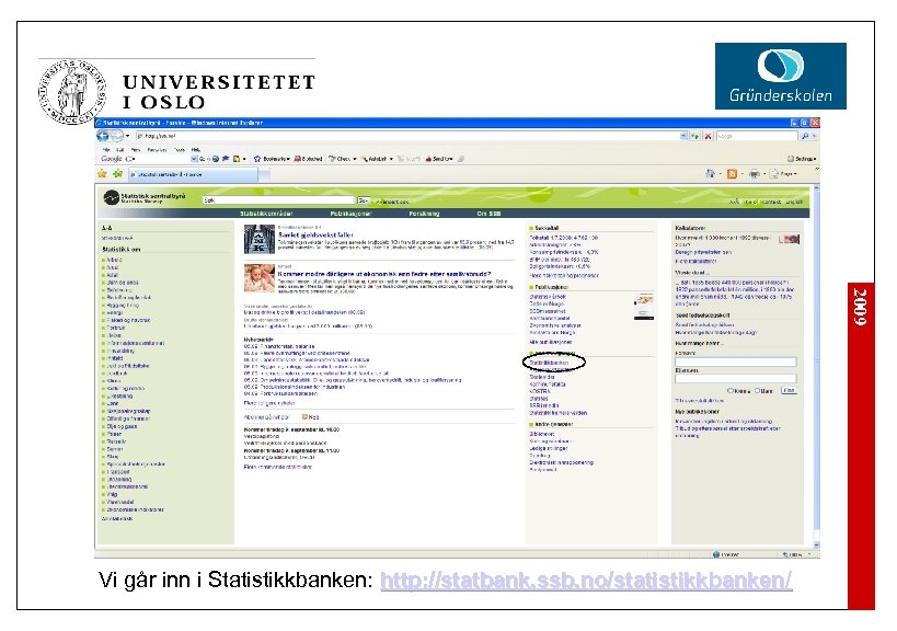 2009 Vi går inn i Statistikkbanken: http: //statbank. ssb. no/statistikkbanken/ 