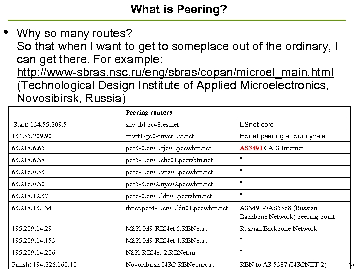 What is Peering? • Why so many routes? So that when I want to