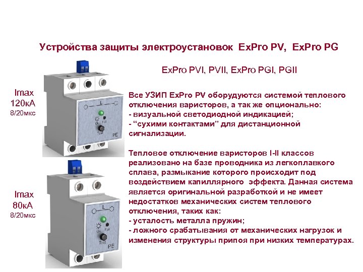 Устройства защиты электроустановок Ex. Pro PV, Ex. Pro PG Ex. Pro PVI, PVII, Ex.