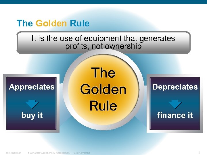 The Golden Rule It is the use of equipment that generates profits, not ownership