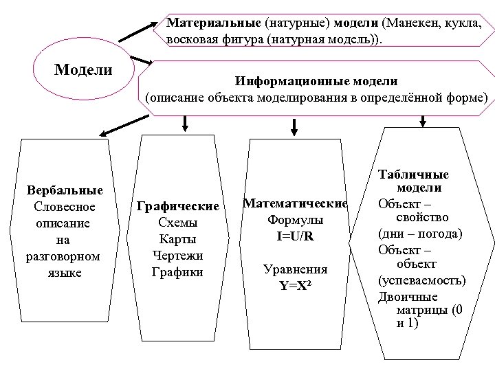 Материальные (натурные) модели (Манекен, кукла, восковая фигура (натурная модель)). Модели Вербальные Словесное описание на