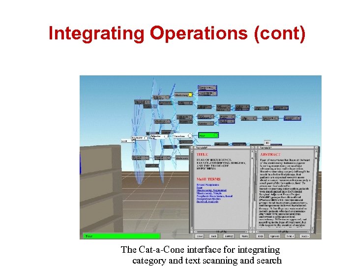 Integrating Operations (cont) The Cat-a-Cone interface for integrating category and text scanning and search