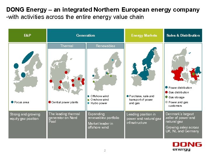 DONG Energy – an integrated Northern European energy company -with activities across the entire